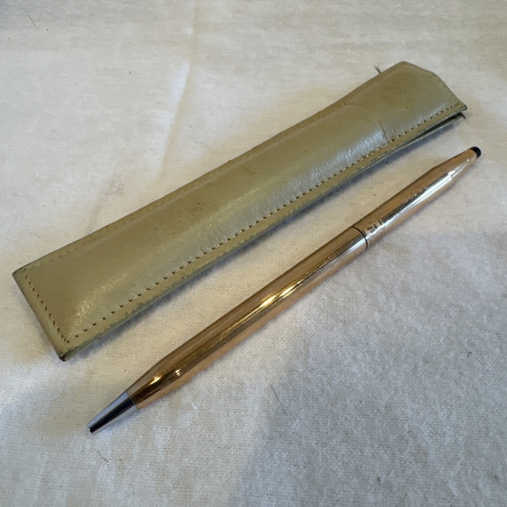 VINTAGE CROSS Ball PEN Ladies Rose Band‎ 14KT Gold Filled Leather Pouch #1542